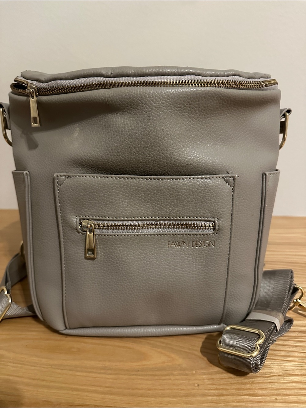 Fawn Design Light Gray Pebbled Crossbody Bag with Gold Hardware